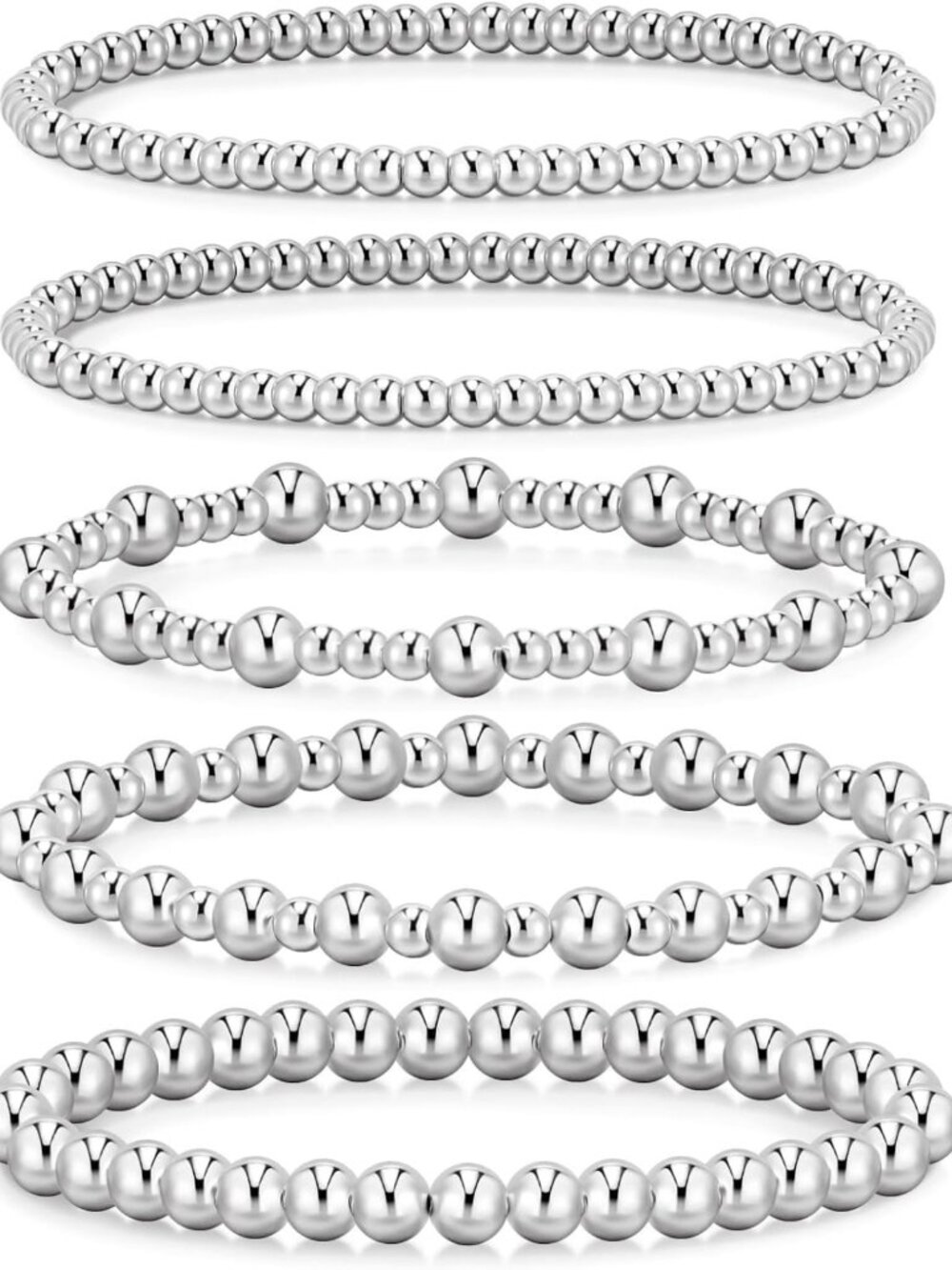 Waterproof Gold Beaded Bracelets Set for Women - Adjustable 14K Plated Jewelry